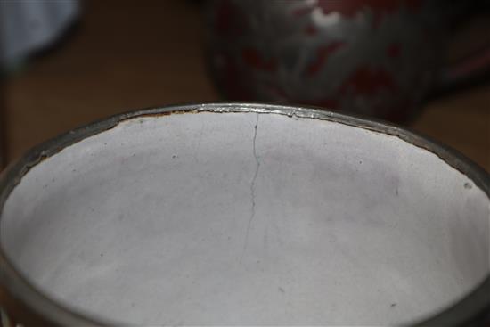 A Chinese Yixing and pewter mounted five piece tea set tallest 15cm